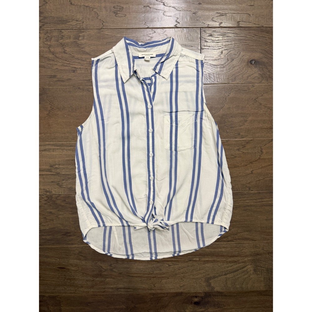Beachlunchlounge Top Womens S Blue White Viscose Striped Tie Front Sleeveless